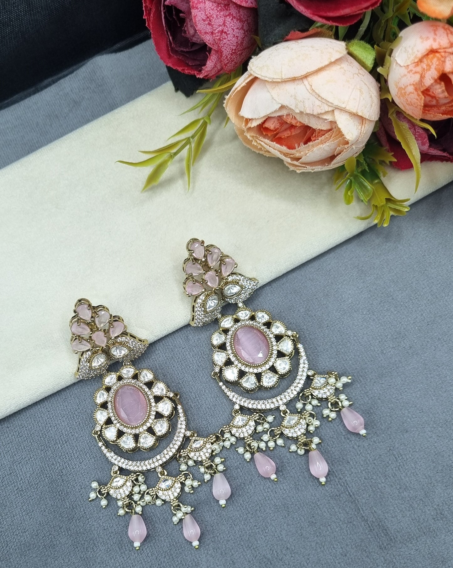 Intricate Stone-Studded Medallion Chandelier Earrings