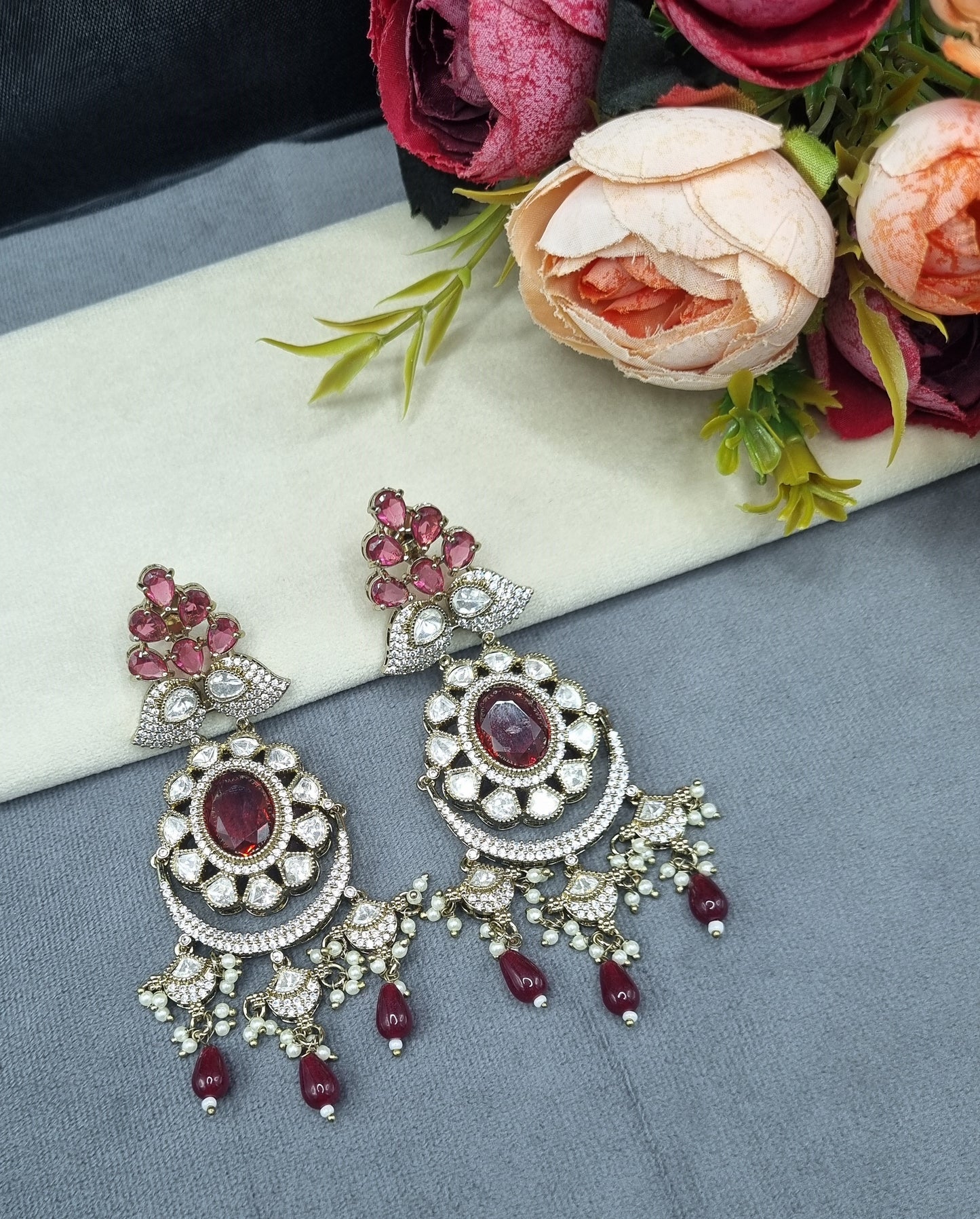 Intricate Stone-Studded Medallion Chandelier Earrings
