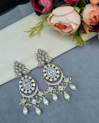 Intricate Stone-Studded Medallion Chandelier Earrings