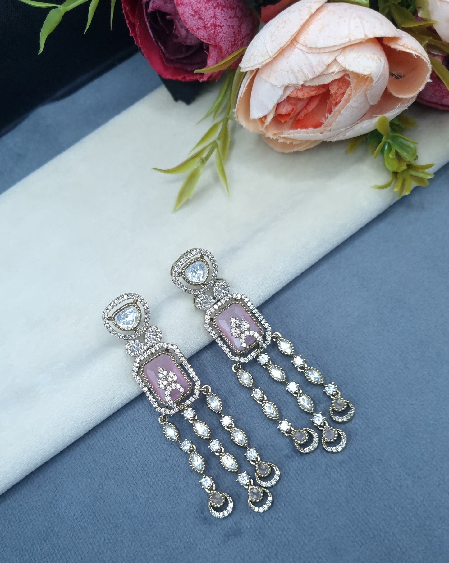 Geometric Rectangular Stone Chandelier Drop Earrings