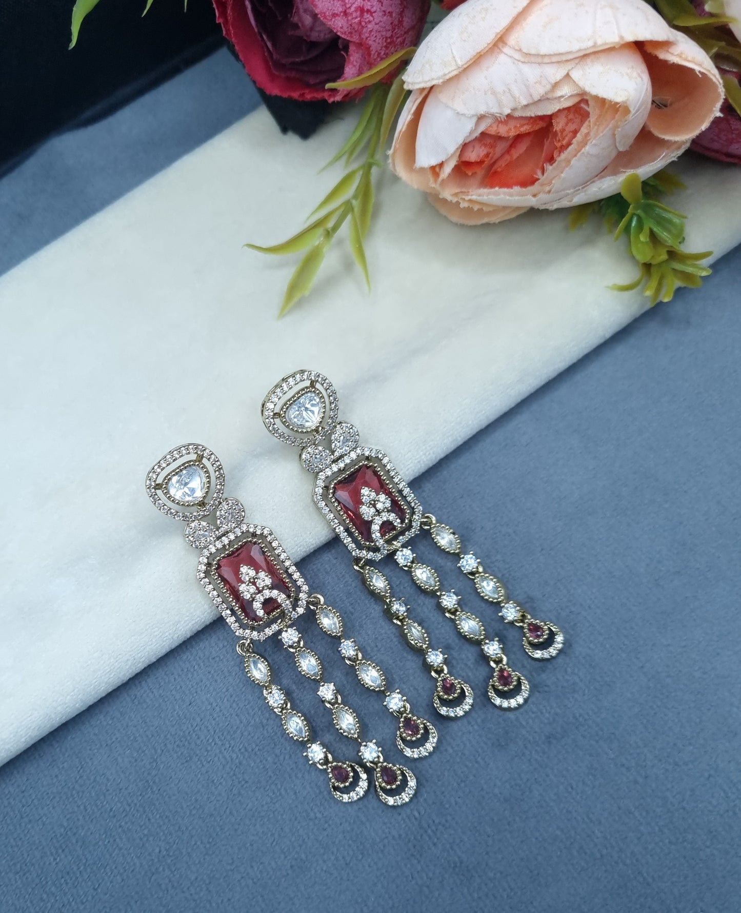 Geometric Rectangular Stone Chandelier Drop Earrings