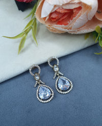 Elegant Teardrop Halo Drop Earrings with Pavé Ribbon Accents
