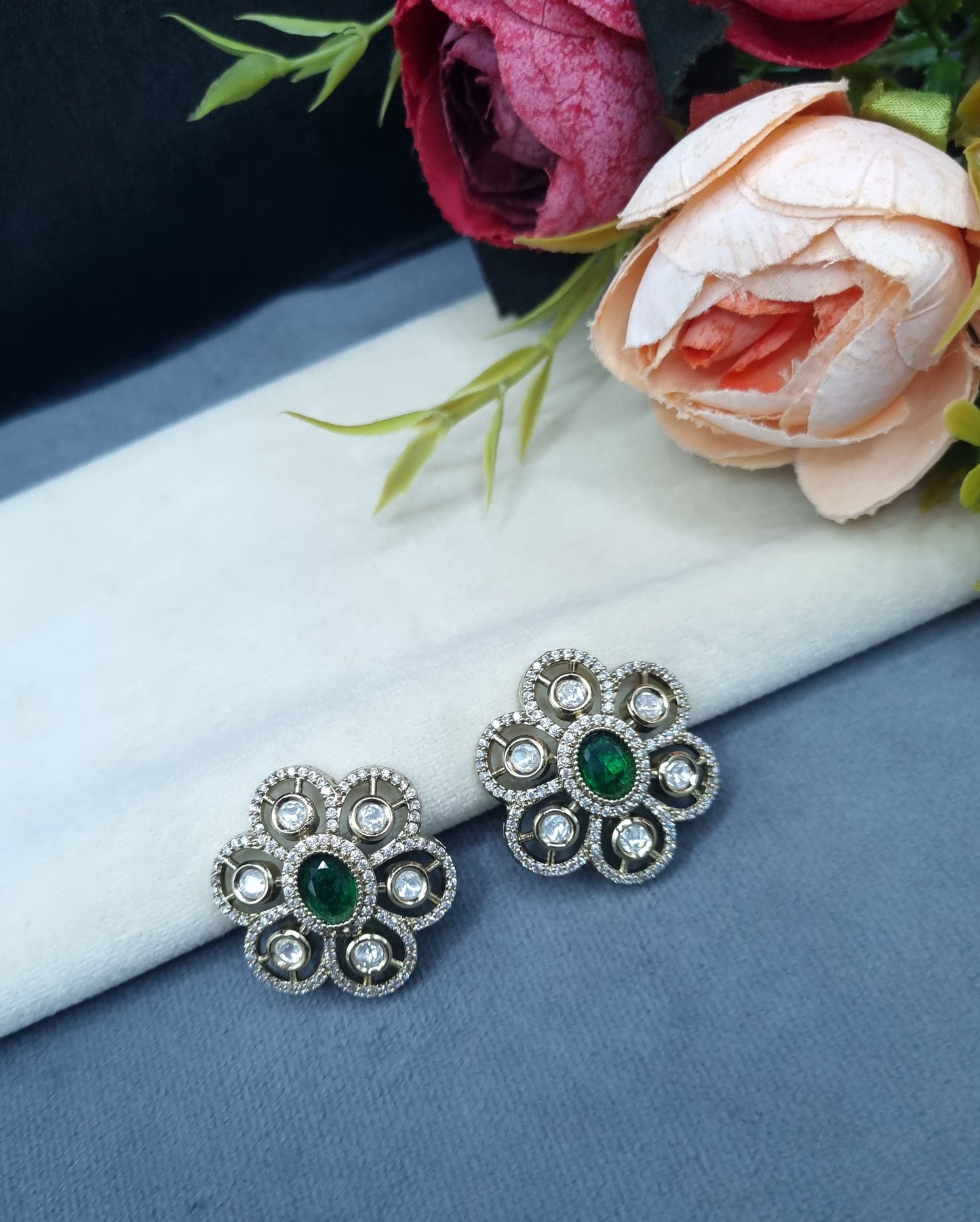 Floral Filigree Statement Stud Earrings with Pavé Accents
