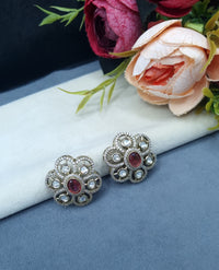 Floral Filigree Statement Stud Earrings with Pavé Accents