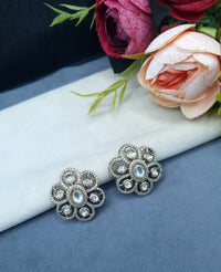 Floral Filigree Statement Stud Earrings with Pavé Accents