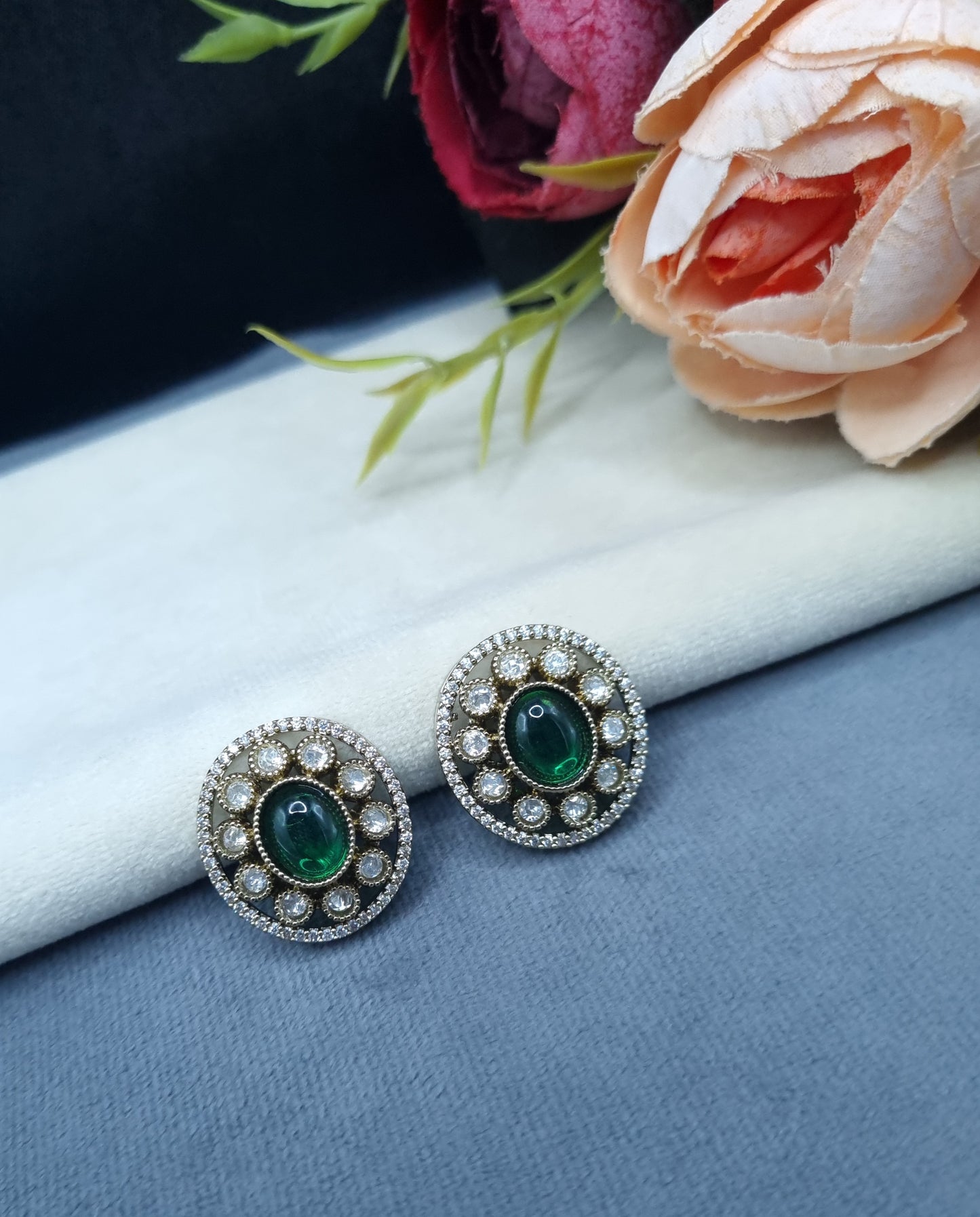 Classic Round Halo Stud Earrings with Pavé Border