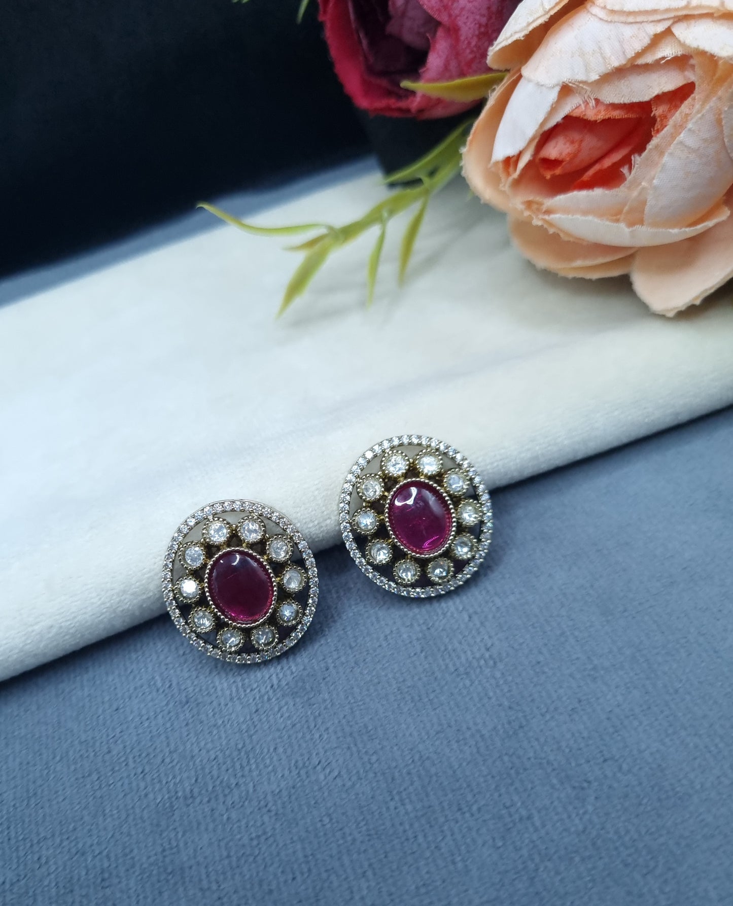 Classic Round Halo Stud Earrings with Pavé Border