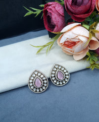 Teardrop Halo Stud Earrings with Polki-Style Accents