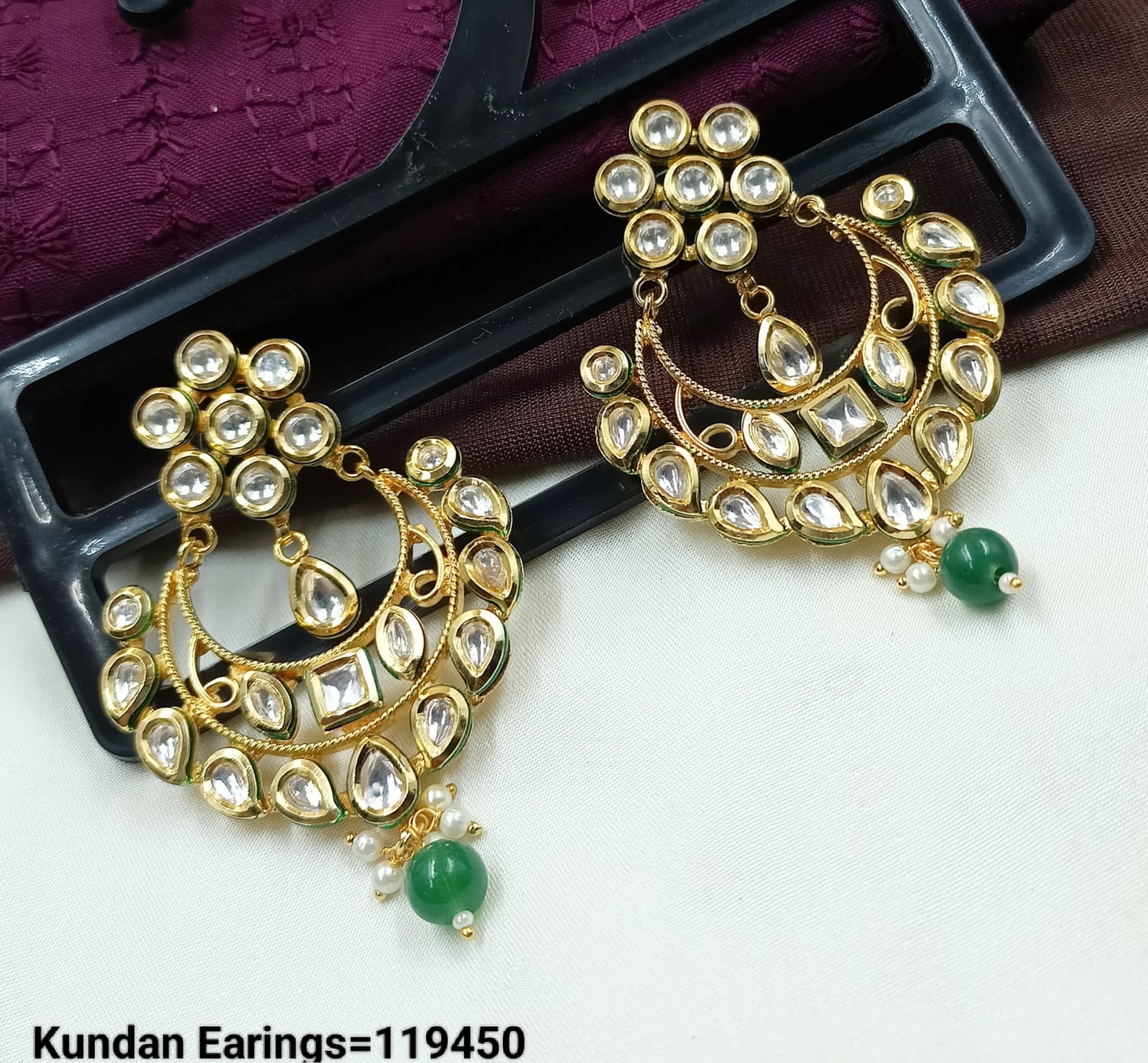 Elegant Traditional Kundan Hoop Earrings with Drop Detailing – Style