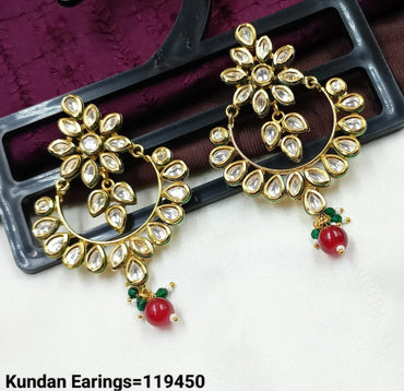 Elegant Kundan Hoop Earrings with Floral Design and Drop Bead – Traditional Indian Jewelry