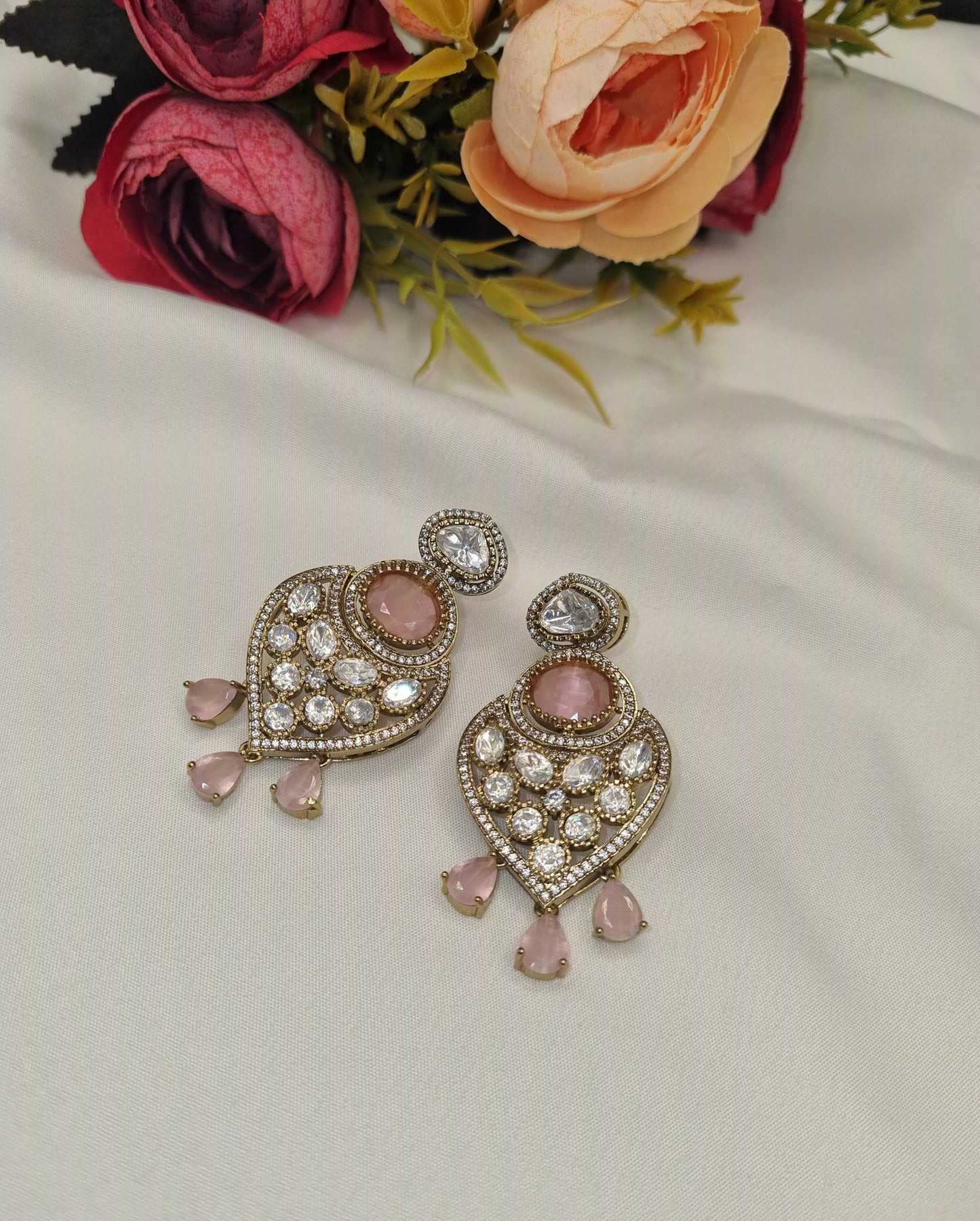 Heritage Heart Shield Kundan Earrings