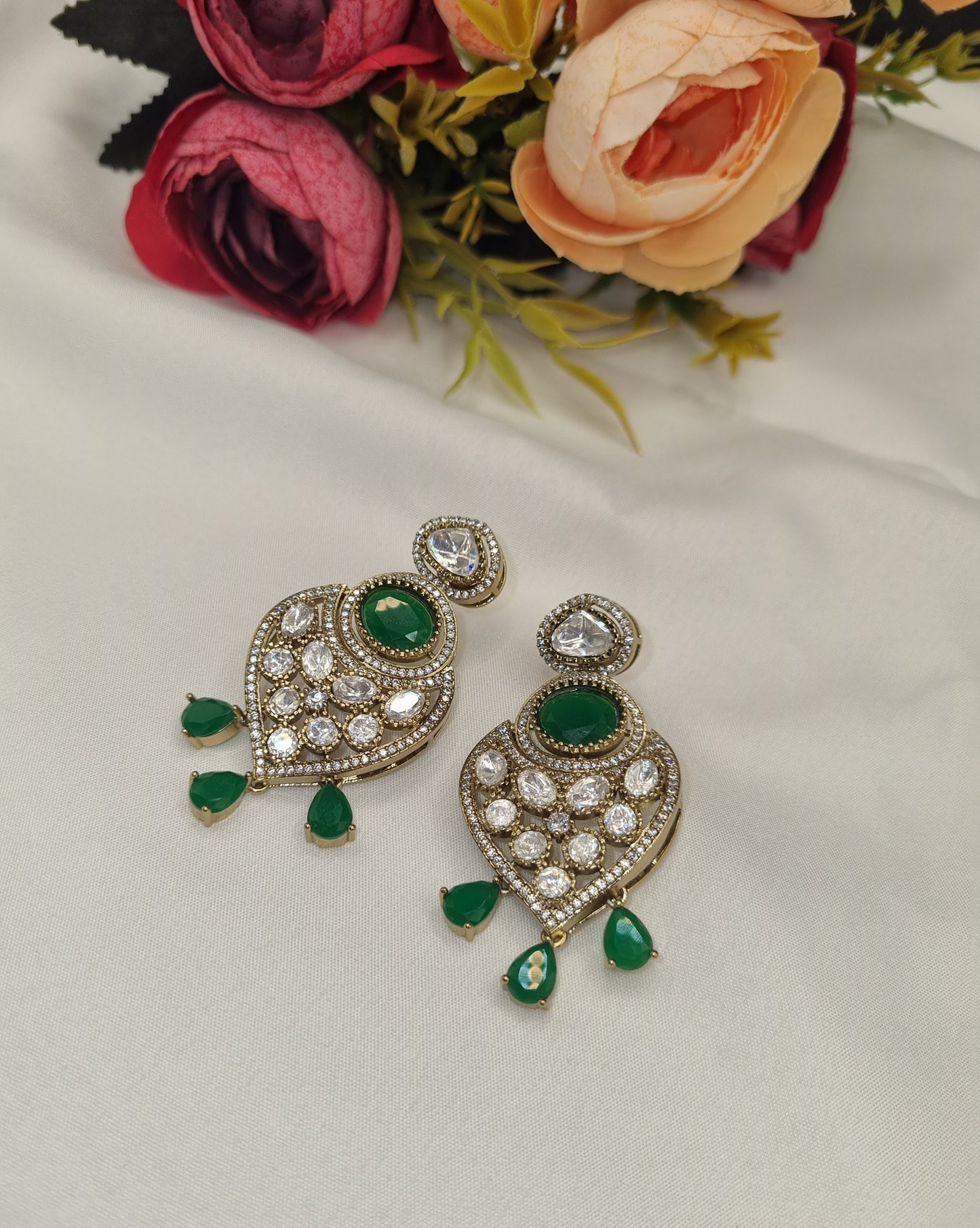 Heritage Heart Shield Kundan Earrings