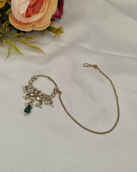 TRADITIONAL KUNDAN & DROP BEAD NOSE RING WITH HAIR CHAIN
