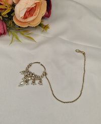TRADITIONAL KUNDAN & DROP BEAD NOSE RING WITH HAIR CHAIN