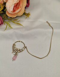 TRADITIONAL KUNDAN & DROP BEAD NOSE RING WITH HAIR CHAIN