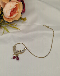 TRADITIONAL KUNDAN & DROP BEAD NOSE RING WITH HAIR CHAIN
