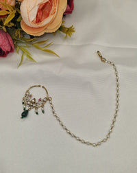 TRADITIONAL KUNDAN & DROP BEAD NOSE RING WITH HAIR CHAIN