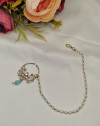 TRADITIONAL KUNDAN & DROP BEAD NOSE RING WITH HAIR CHAIN