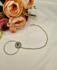 Floral Cabochon Nath with Beaded Pearl Chain