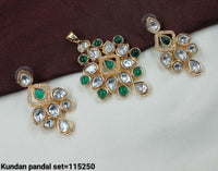 Elegant Kundan Pendant Set with Intricate Detailing and Matching Earrings