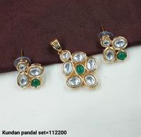 Elegant Kundan Pendant Set with Matching Earrings – Classic Gold & Clear Stone Jewellery