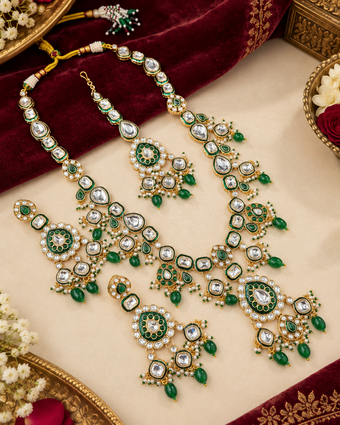 Bridal Kundan Necklace Set with Maang Tikka & Earrings