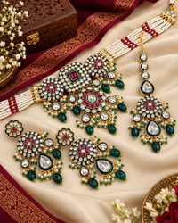 Royal Kundan & Pearl Choker Necklace Set with Maang Tikka & Earrings