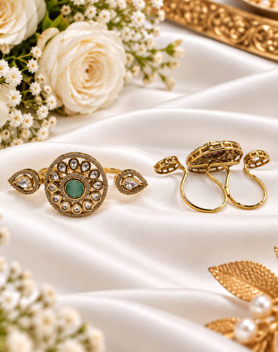 Chakra Three-Finger Kundan Ring