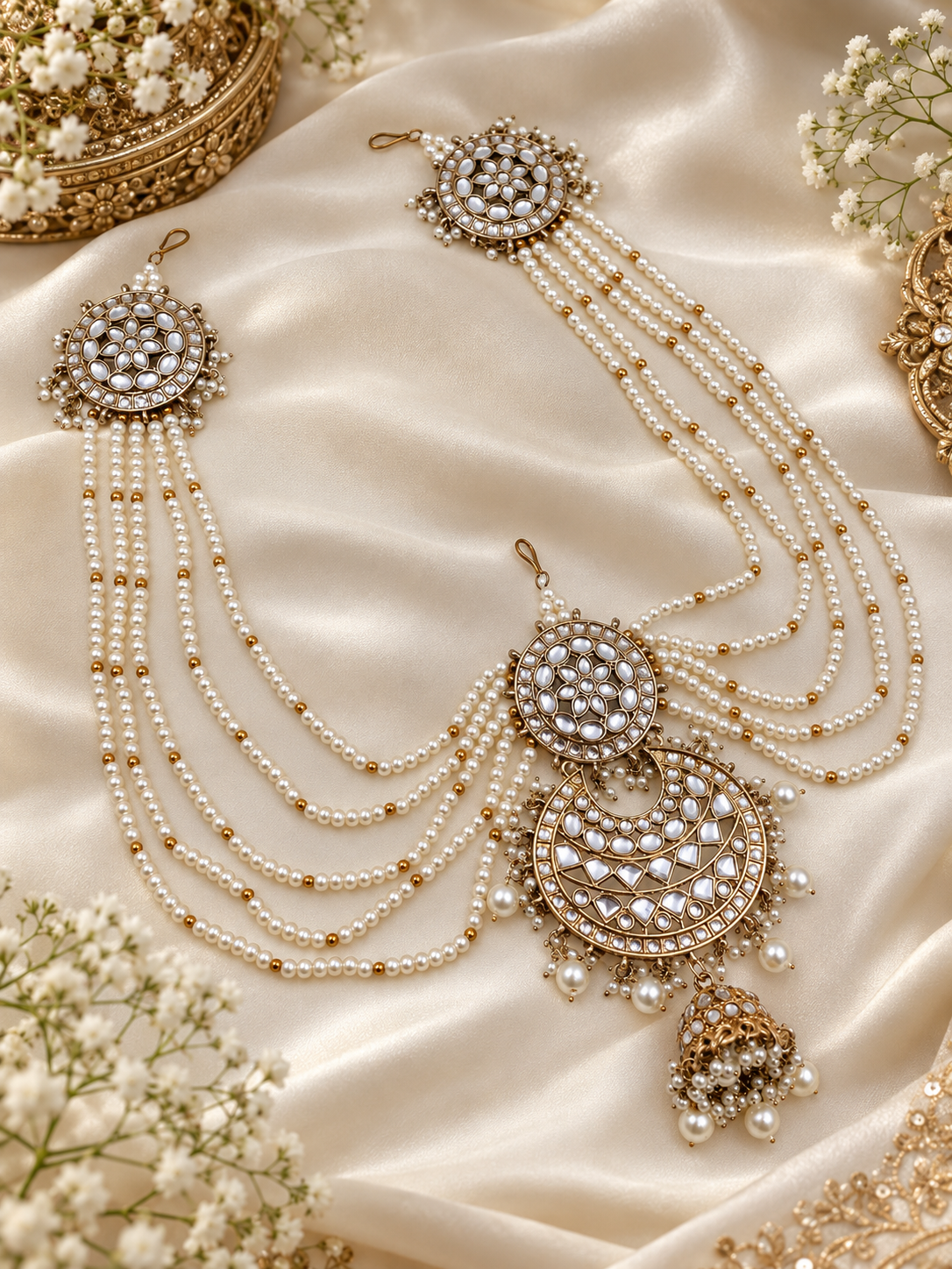 Heritage Kundan Layered Hairband Choti Patti with Jhumka Drop