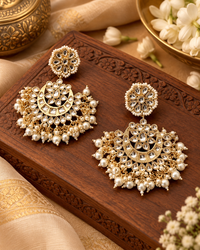 Traditional Royal Stylel Chandbali Pearl Crescent Drop Earrings
