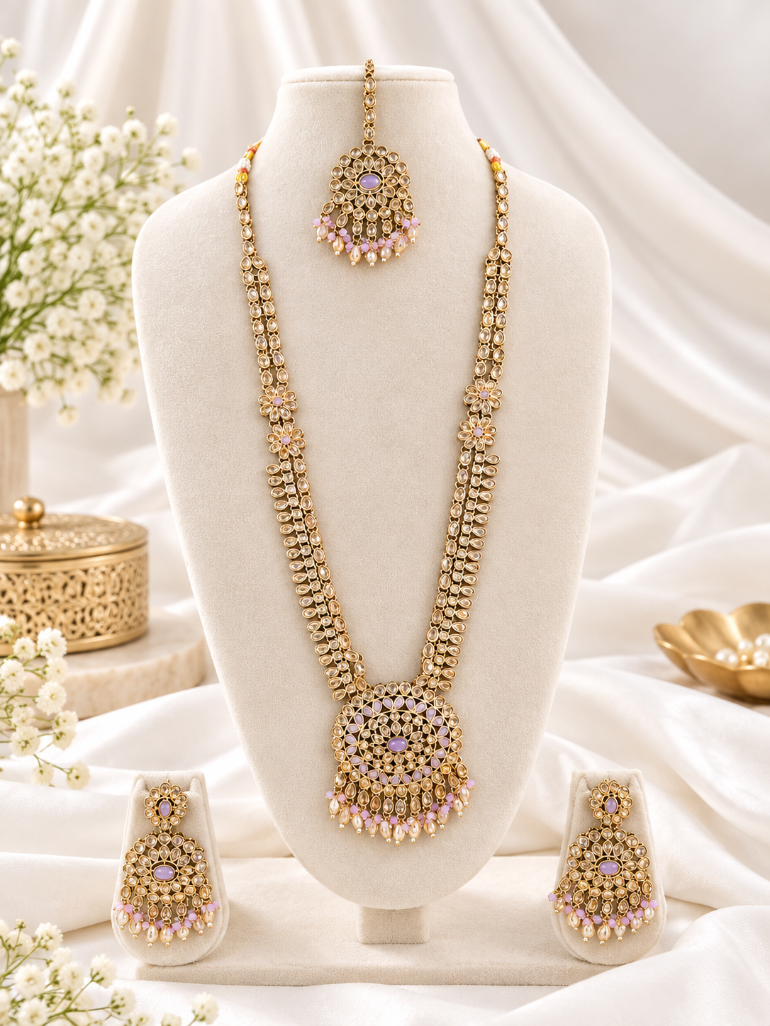 Mustard Yellow Bridal Necklace Set with Matching Earrings