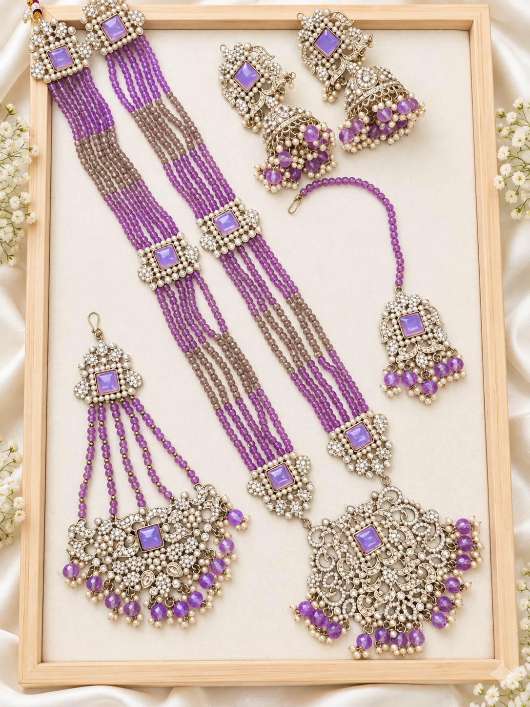 Traditional Gold Pletad Long Necklace Set 5-Piece For Woman & Girls