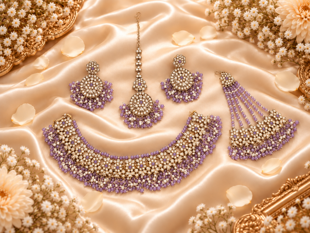 Deep Maroon Antique Gold Choker Set with Traditional Jhumar/Passa