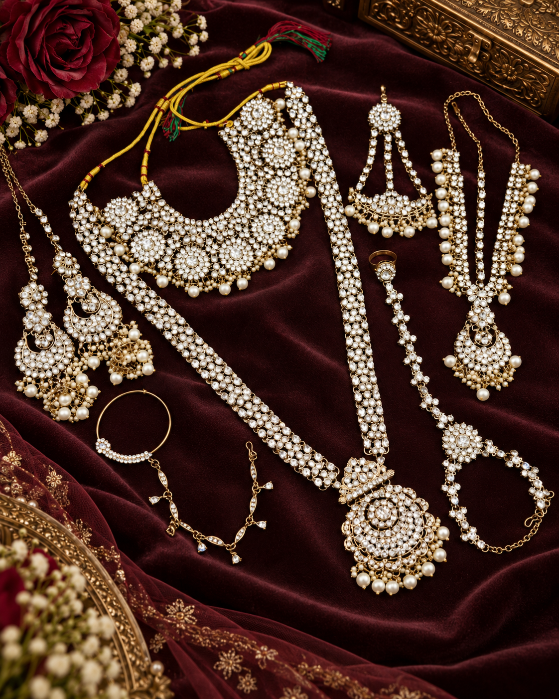 Deep forest green stones & Gold Bridal Jewelry Set