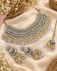 Bridal Rhinestone & Pearl Choker Necklace Set with Earrings & Maang Tikka