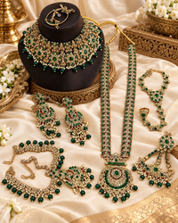 Deep forest green stones & Gold Bridal Jewelry Set