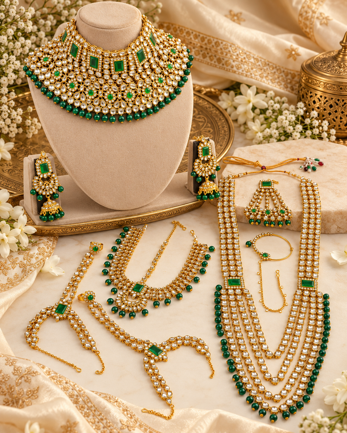Traditional Gold Plated Bridal Jewellery Set With 9-Piece For Woman