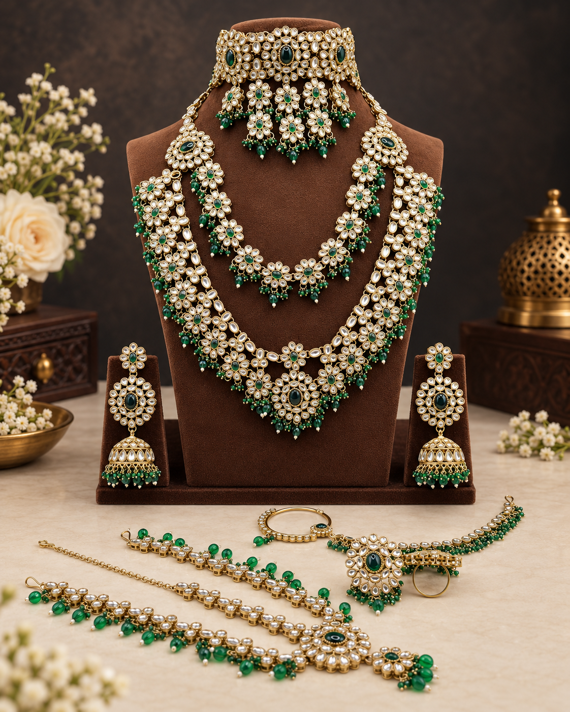 Complete Bridal Jewelry Set – Antique Gold-Plated Choker, Rani Haar & Accessories