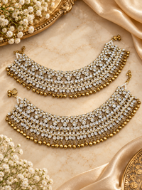 Ornate Crystal Stone Heavy Payal Pair with Ghungroo Charms
