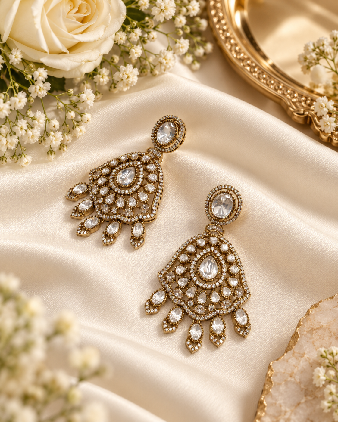 Shield Cluster Kundan Earrings