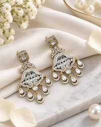 Ornate Chandelier Drop Earrings with Tiered Charms