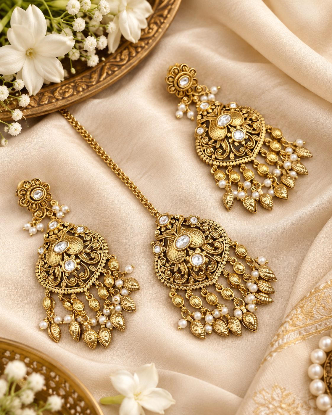 Antique Gold Earrings & Maangtikka Set