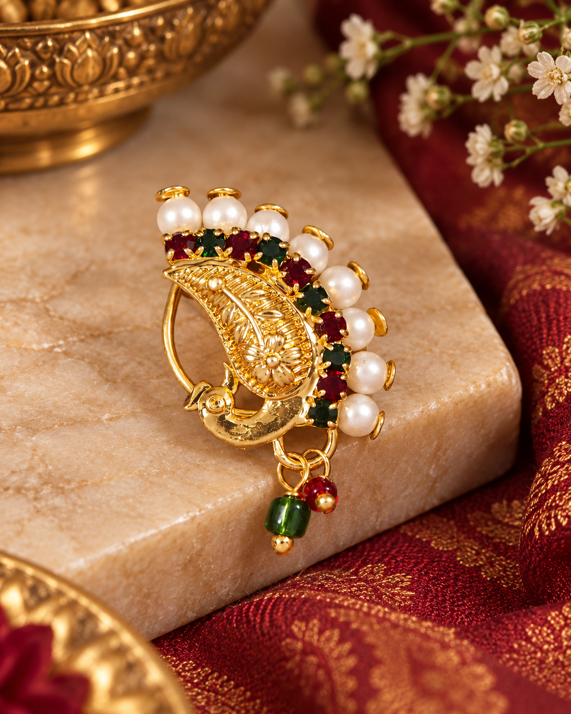 Pearl Nath - Festive Multi-Stone Clip-On Nose Ring for Weddings