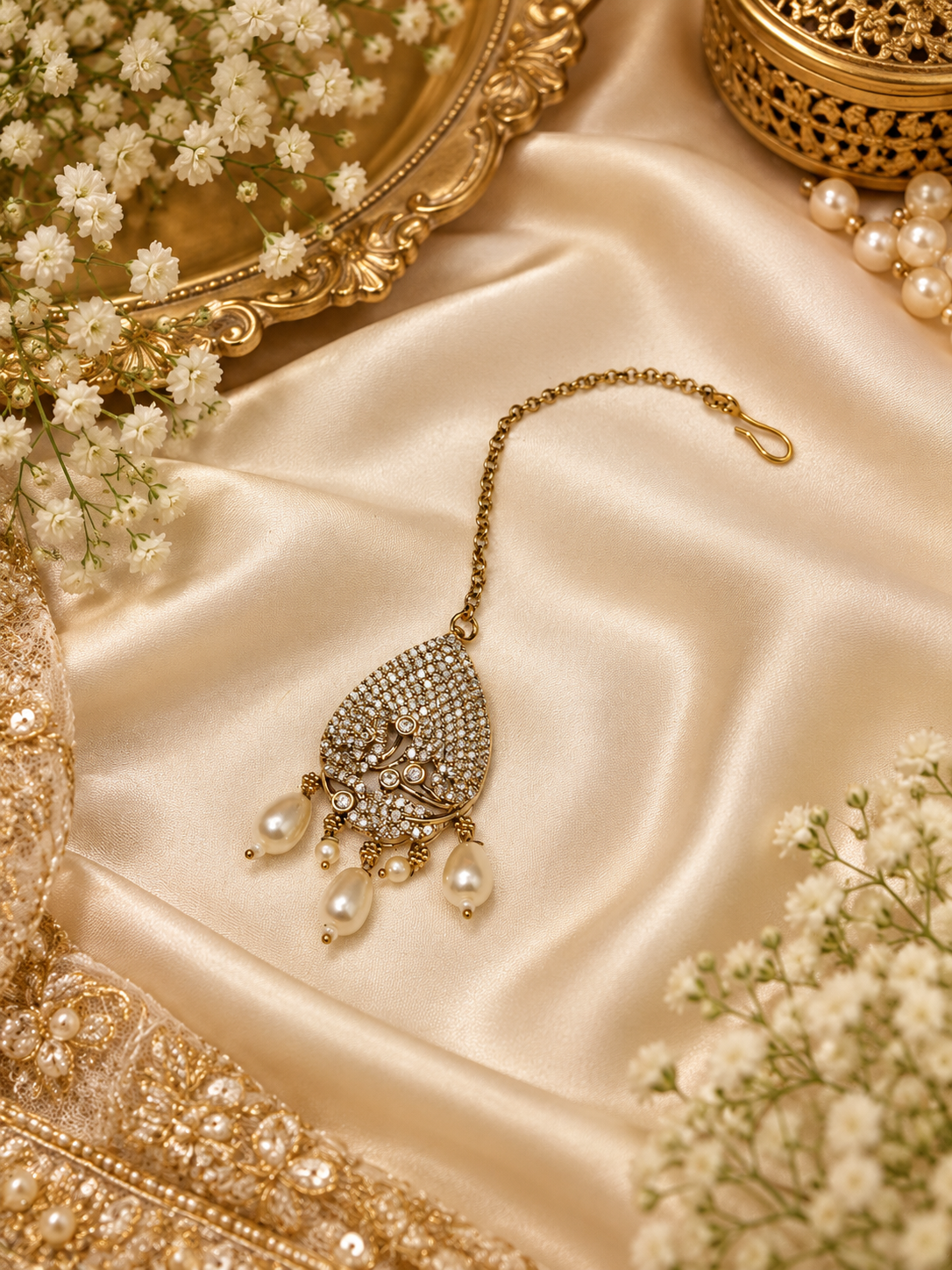 TRADITIONAL KUNDAN & BEAD BRIDAL MAANG TIKKA