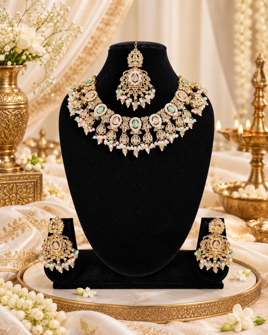 Traditional Wedding Choker Set Earrings with & Maang Tikka