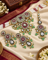 Royal Kundan & Pearl Choker Necklace Set with Maang Tikka & Earrings