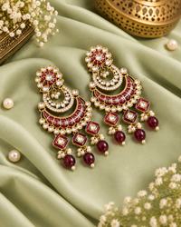 Royal Chandbali Statement Earrings with Meenakari & Pearl Drops