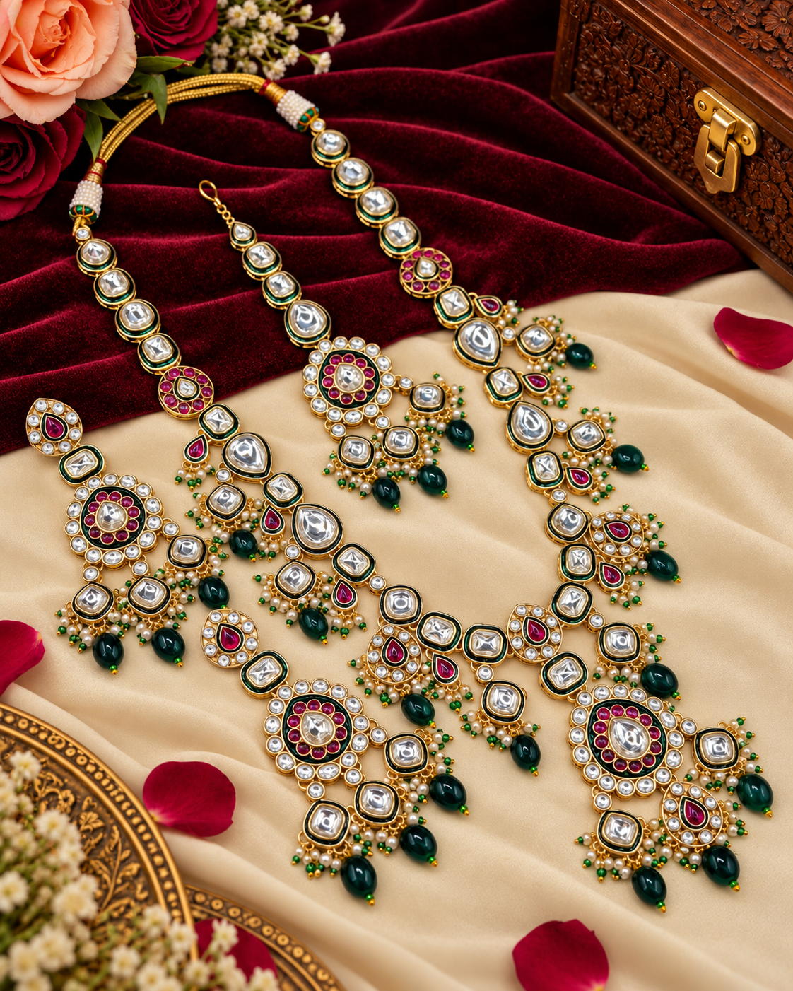 Bridal Kundan Necklace Set with Maang Tikka & Earrings