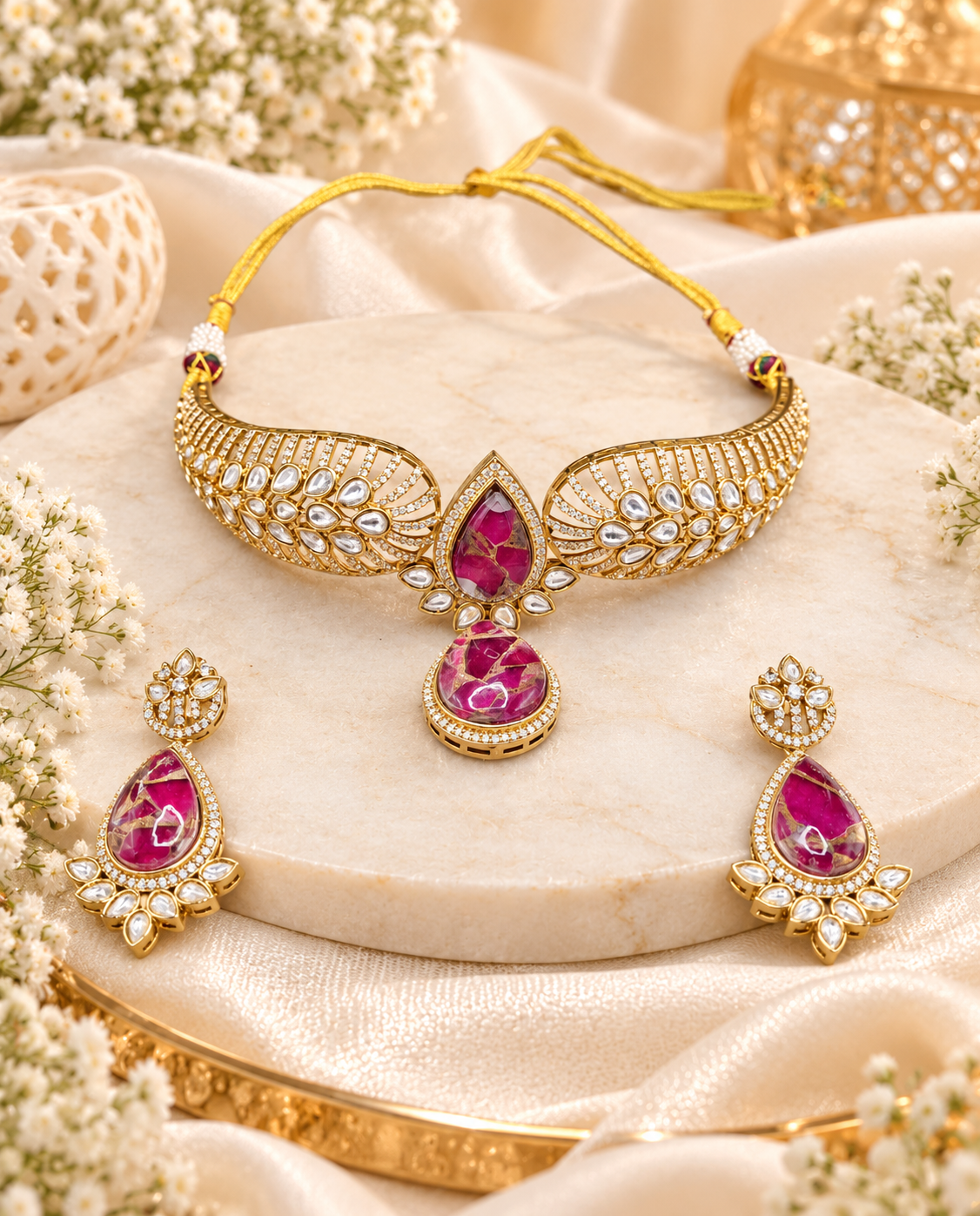 Luxurious Choker with Colorful Inlay Stones Earrings