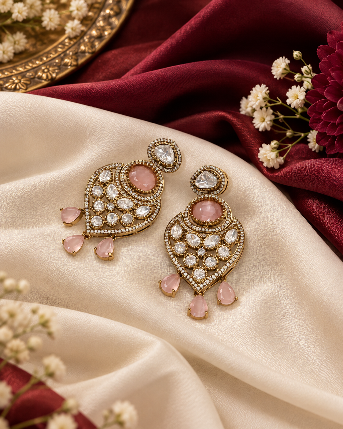 Heritage Heart Shield Kundan Earrings